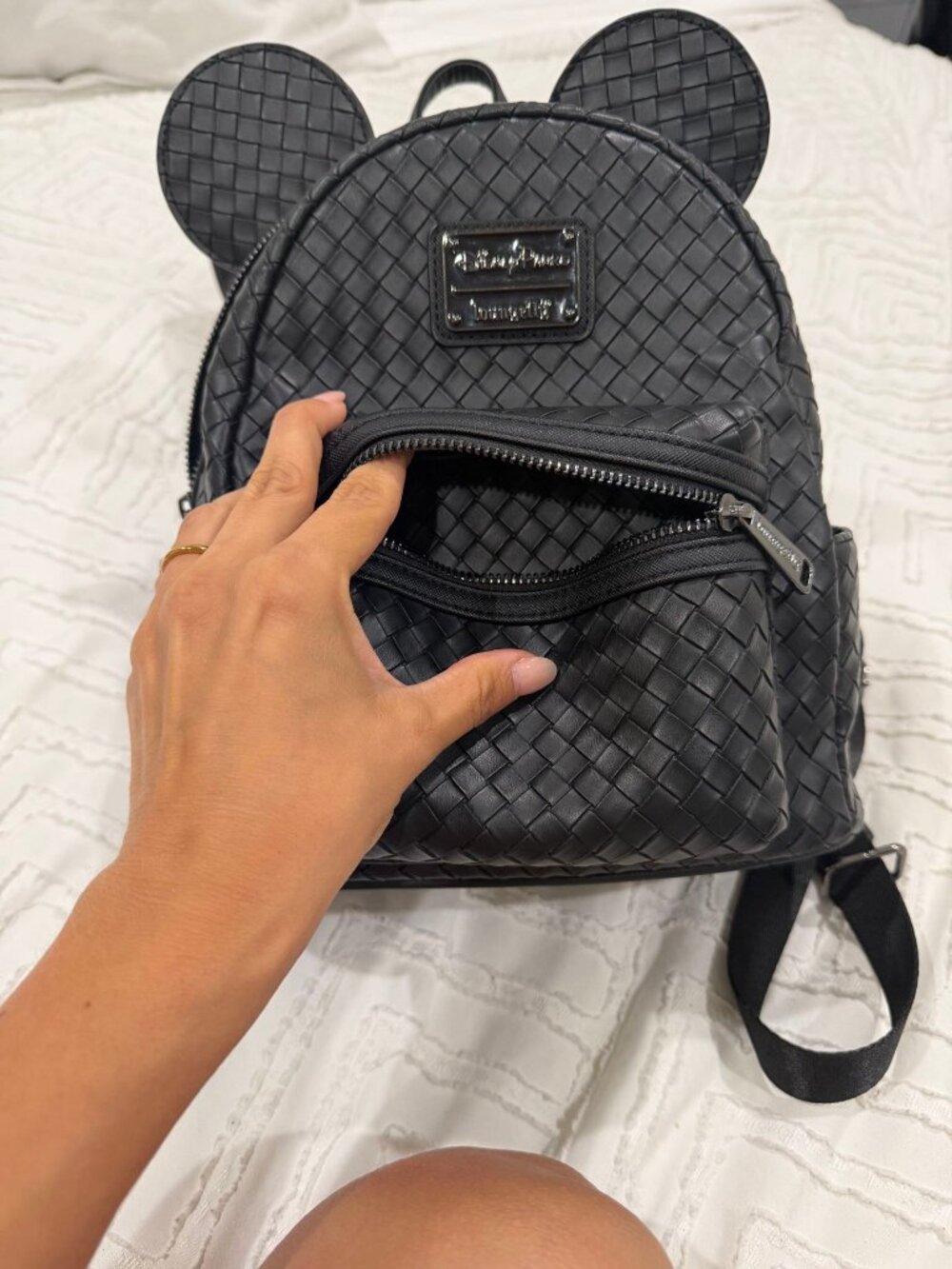 Loungefly Disney Minnie Mouse Denim Mini Backpack Bow Quilted Studded